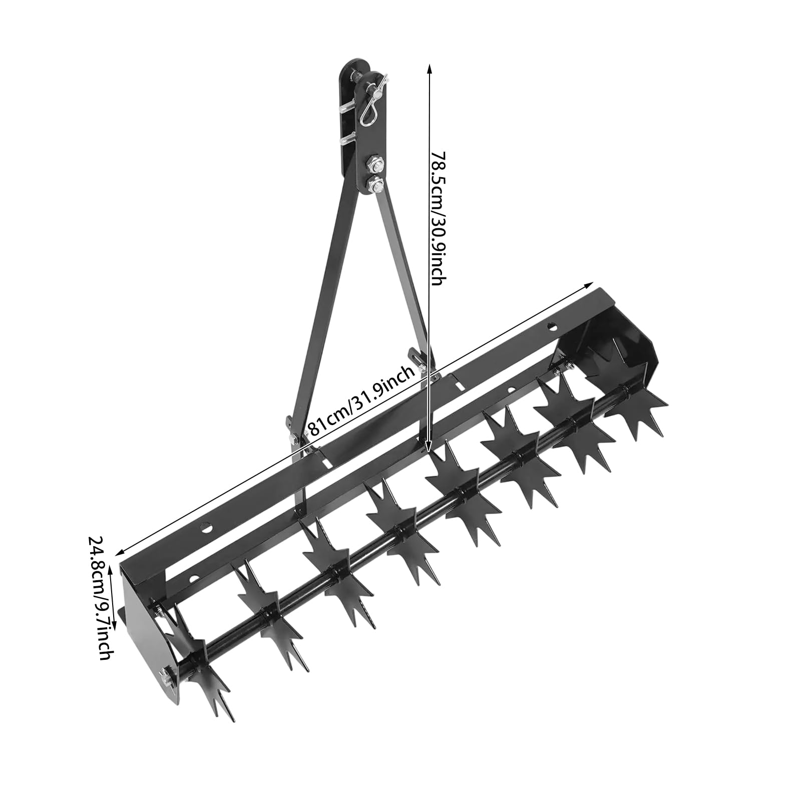 Aerifizierer 81cm für Aufsitzmäher, Geschleppter Rasenbelüfter mit 8 Sternförmige Stacheln, Rasenwerkzeug für Garten, Gras, Terrasse