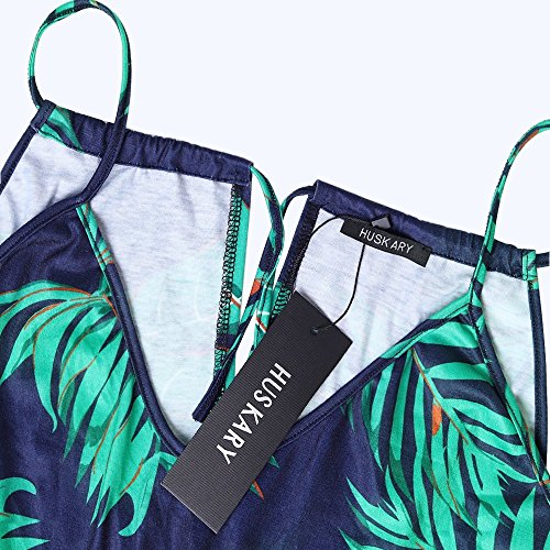 Image of HUSKARY Womens Summer Sleeveless V Neck Spaghetti Strap Pockets Beach Boho Vacation Casual Spring Maxi Dress