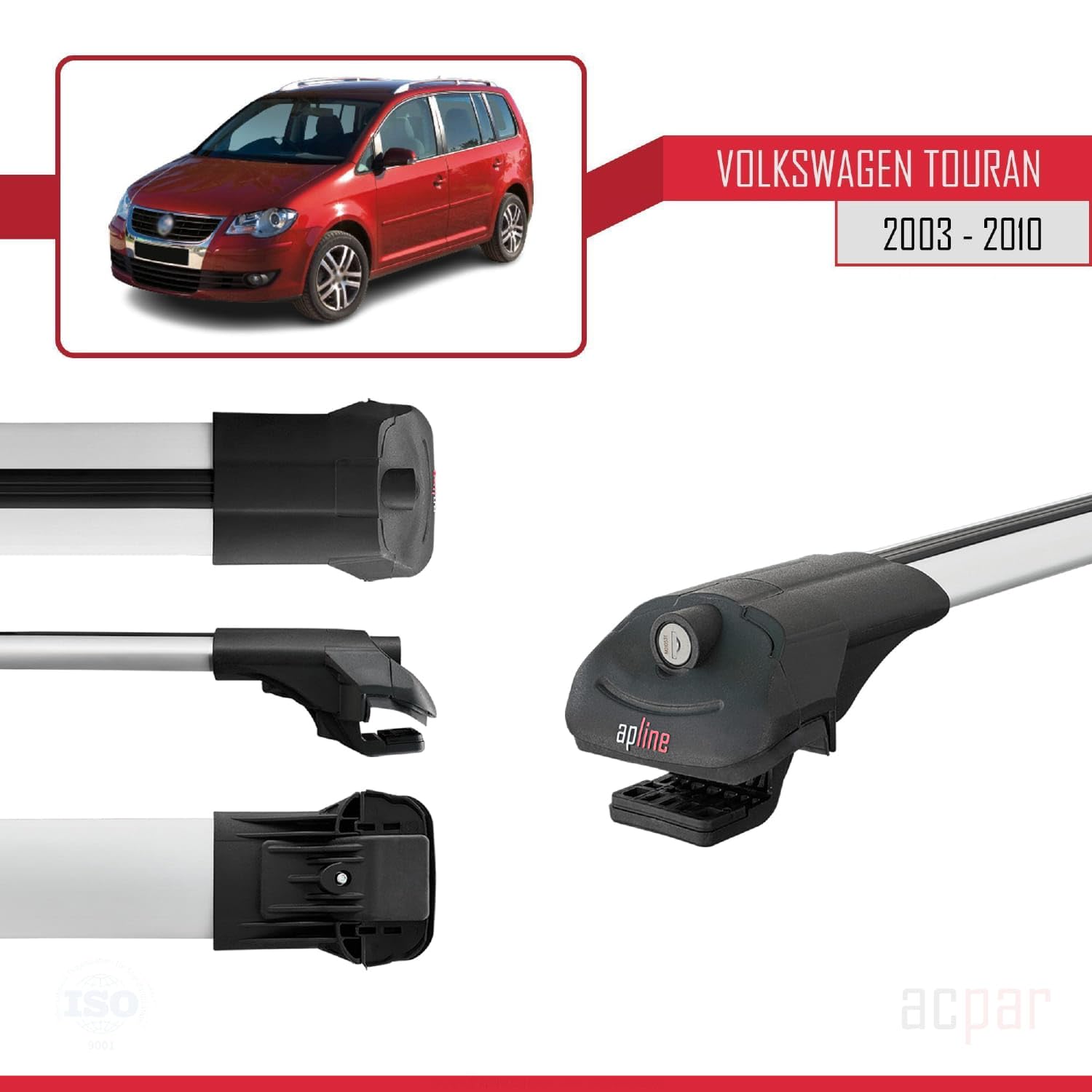 Kompatibel mit Volkswagen Touran (1T) Pre-Facelift 2003-2010 ACE-1 Modell Relingträger Dachträger Auto Gepäckträger Grau Aluminium 2 Stangen