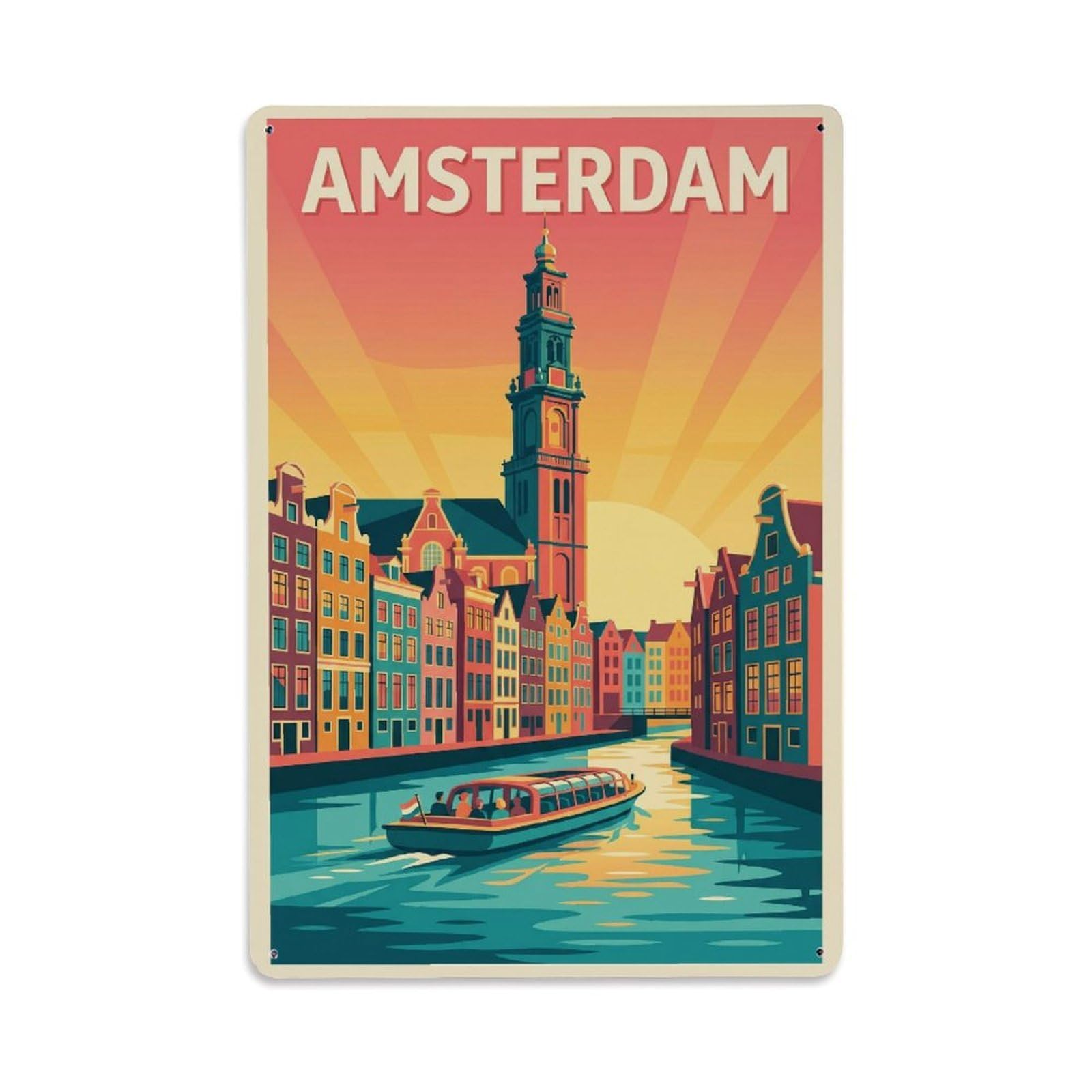 Fyrn Style Metal Tin Sign Vintage Travel Amsterdam Netherlands Scenic