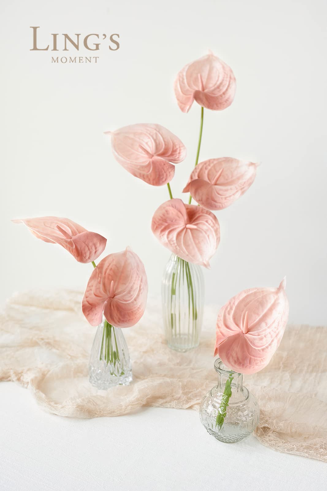 Ling's Moment Artificial Anthurium Plants, 8pcs Shabby Blush Silk Filler Flower, Pink Faux Greenery Stems for DIY Wedding Bouquets Centerpieces Arrangements Bridal Shower Party Home Decorations