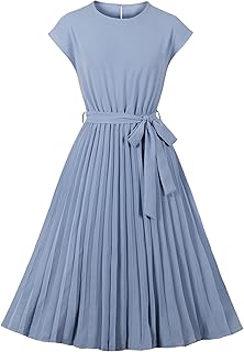 Vestido vintage plisado con mangas casquillo de lunares para mujer