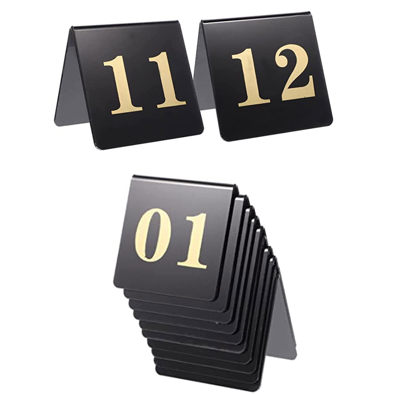 WORDFUN Tischnummern 1–100 – Acryl, 8x8 Cm, Gelbe Schrift Auf Schwarz – Stabil, Stapelbar