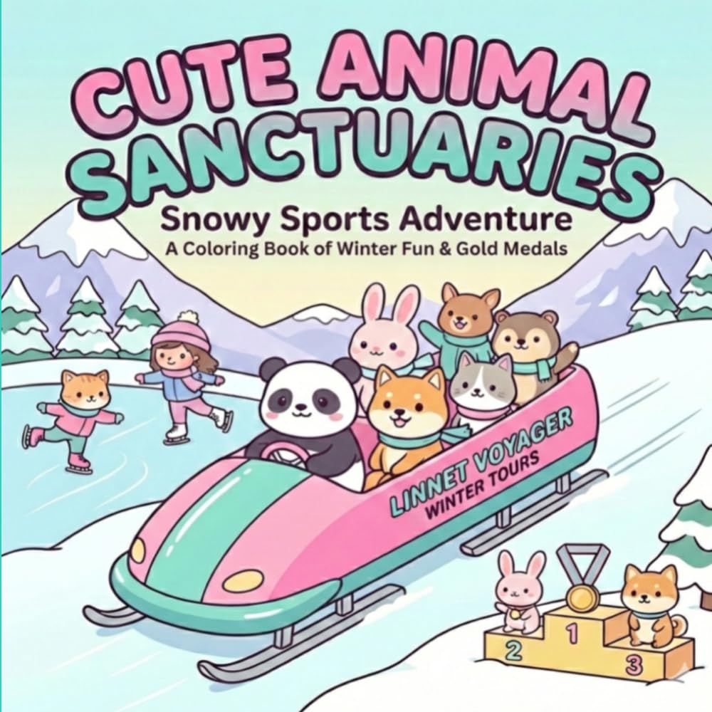 Cute Animal Sanctuaries: Snowy Sports Adventure: Coloring Book of Winter Fun and Gold Medals