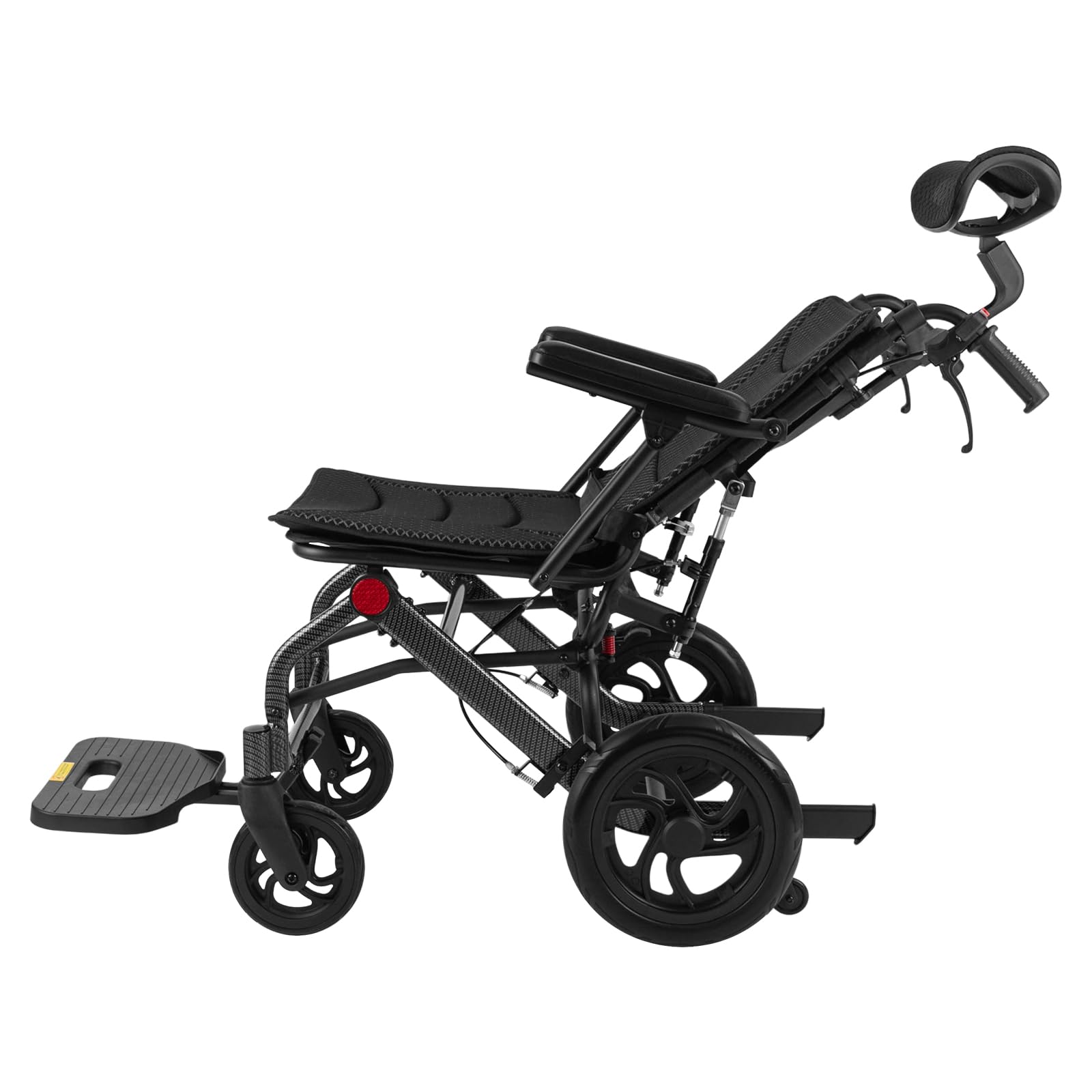 Silla de ruedas con reposacabezas y reposapiés, respaldo ajustable 90°-175°, sillas de ruedas plegables portátiles para personas mayores