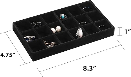 Miniatura 5 de Frebeauty Bandeja organizadora de joyas, bandejas apilables de terciopelo para joyas, insertos de cajón, organizador de aretes para mujeres y niñas,