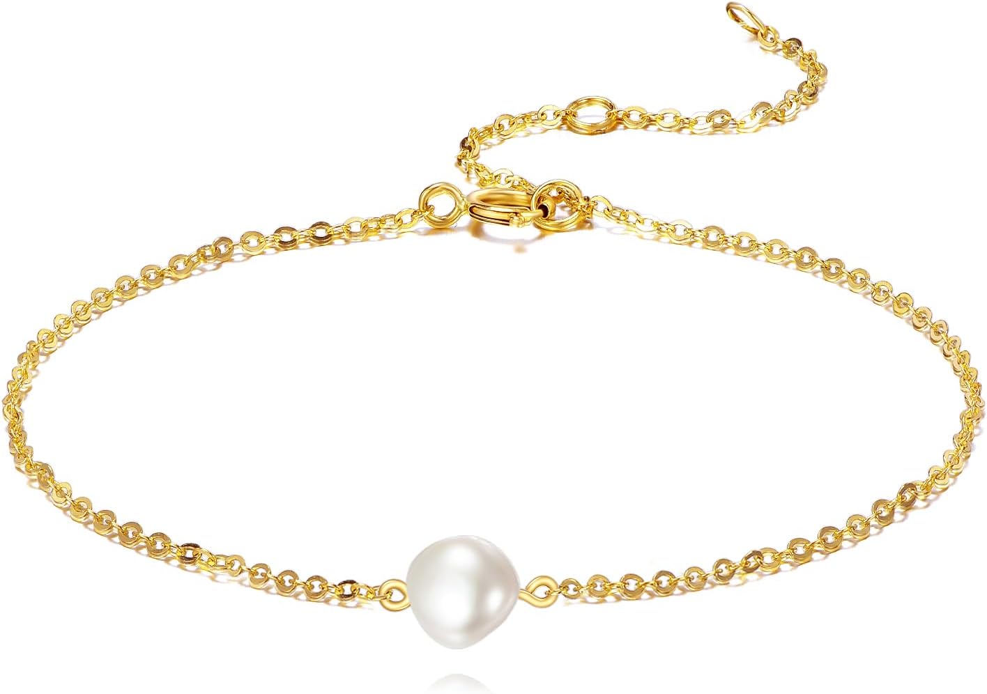 KECHO 14K Real Gold Freshwater Cultured Pearl Bracelet 14K Solid Gold Jewelry Anniversary Birthday Gift for Women