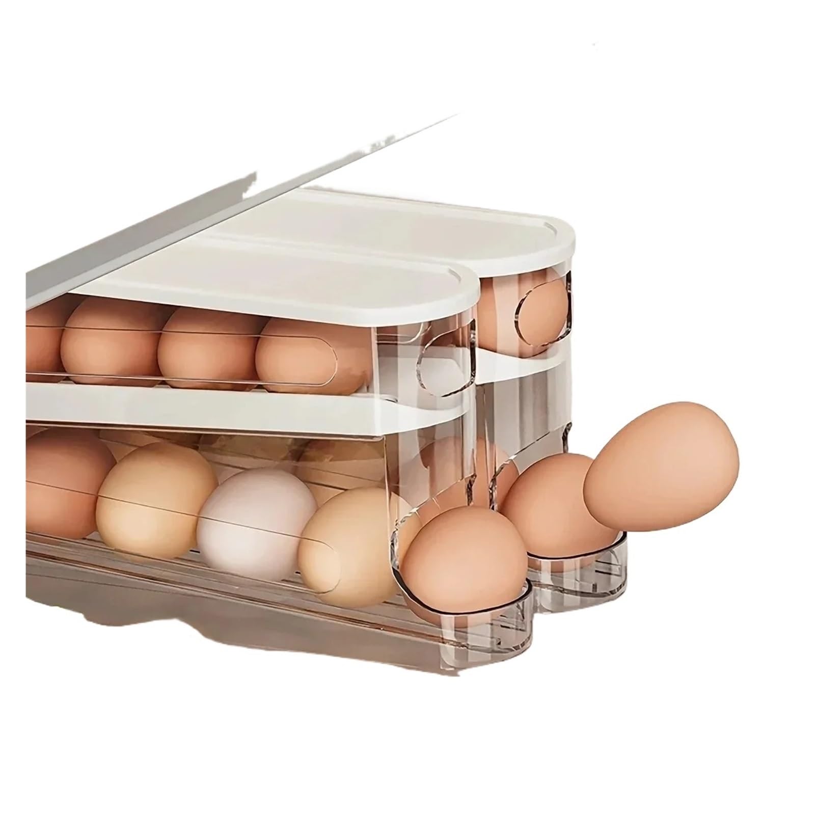 Doppelschichtige Kühlschrank-Eieraufbewahrungsbox, Automatischer Rollender Eierhalter(Transparent 1pc)