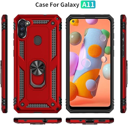 Miniatura 4 de Funda para teléfono Galaxy A11, Samsung A11 con protector de pantalla, fundas protectoras de grado militar con anillo para Samsung Galaxy A11 (rojo)