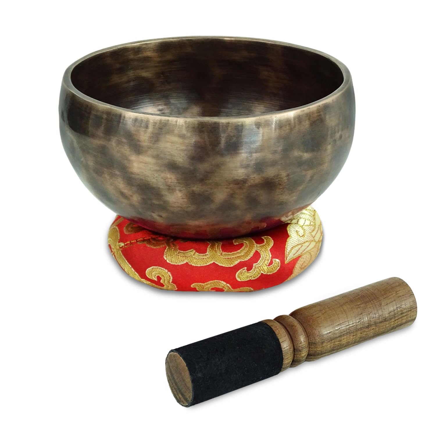 keepdrum Tybetańska misa dźwiękowa z brązu Singing Bowl 12 cm z tarką do misy dźwiękowej i podstawką