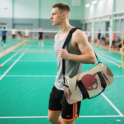 Miniatura 5 de Baseball Doodle Pattern Foldable Gym Bag With Shoe Compartment Oxford Tote Bags Adjustable Shoulder Strap, Convertible Carry Backpack Retro Gym Bag
