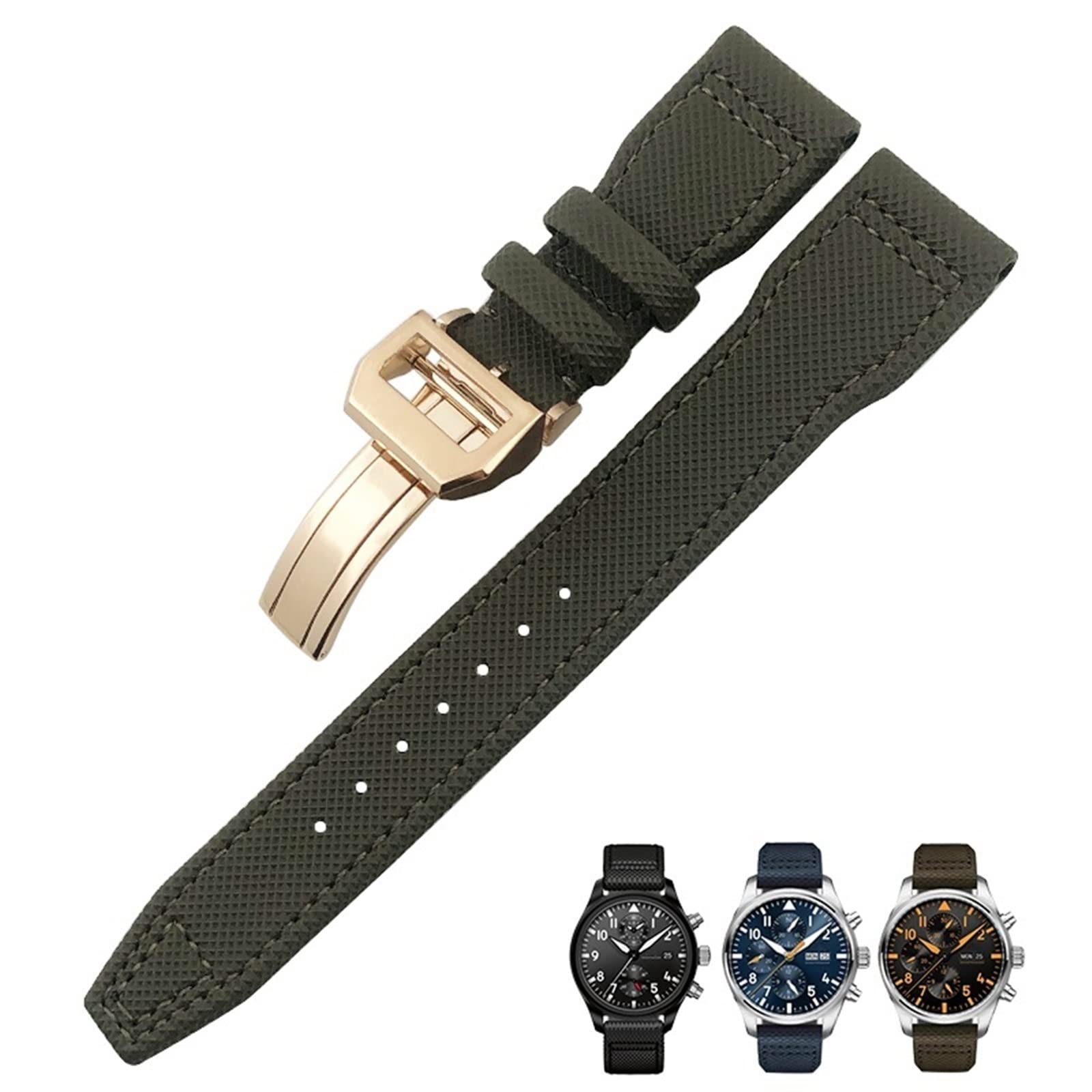 CZKE 20 mm, 21 mm, 22 mm, skórzany pasek do zegarka z włókna nylonowego, pasuje do IWC IW377729 IW389001, duży zegarek pilota, zielony, niebieski, czarny pasek do zegarka, 22mm, Agat
