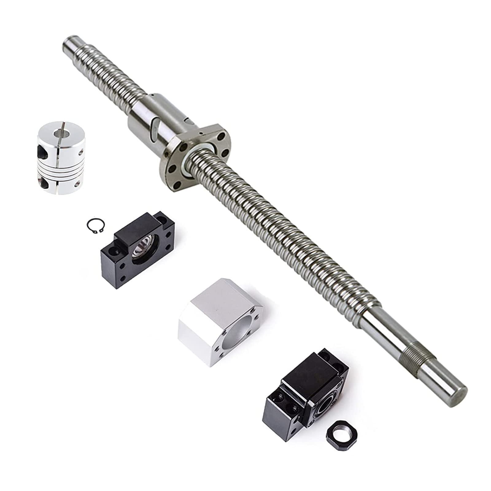 Vis à billes roulée SFU1605 1200mm Jeu de vis filetées en acier inoxydable avec extrémité usinée, Écrou à billes anti-jeu, support BK12/BF12, boîtier décrous, kit dembrayage et pièces CNC