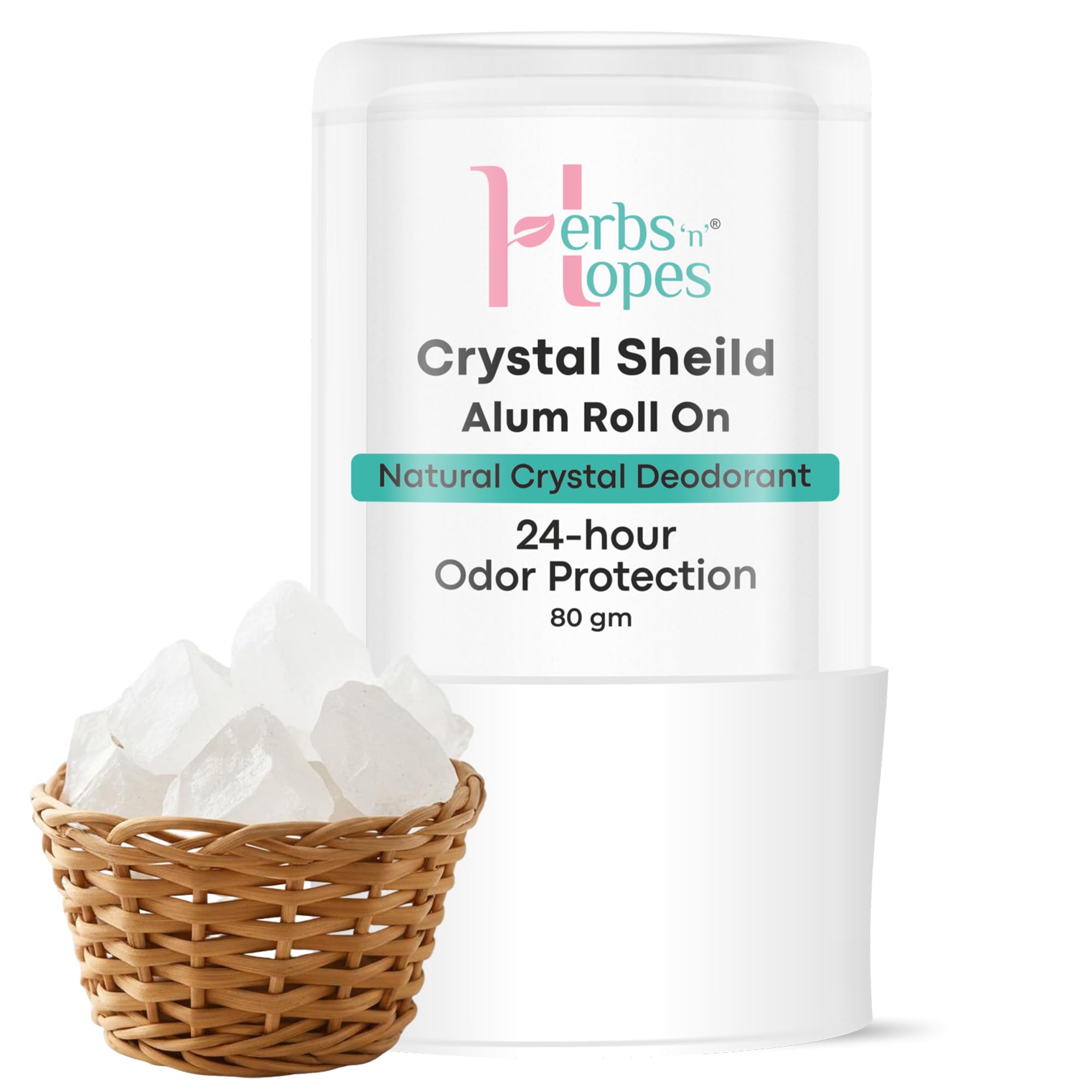 Herbs 'n' Hopes Crystal Shield Roll-On Deodorant – 80g | Natural Alum Mineral Stick for Men & Women | Fragrance-Free, Non-Sticky, Eco-Friendly, Gentle on Skin-image-7