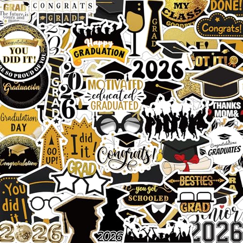 100Pcs Graduation Stickers 2026 College Class Graduation Decorations Stickers for Water Bottles Laptops Skateboard Class of 2026 Stickers Grad Party Favors Supplies