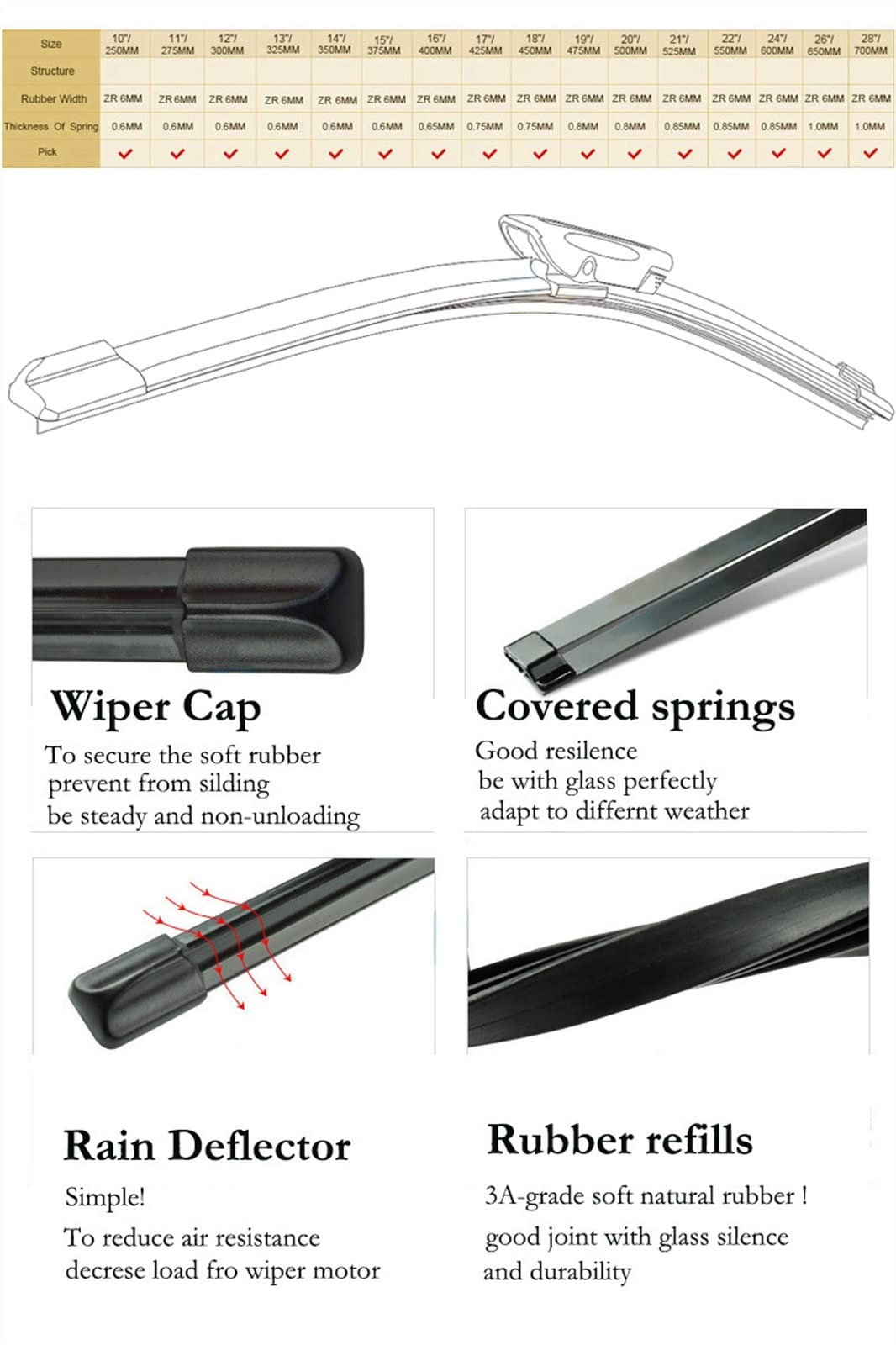 30" 30" 14" Przednie i tylne pióra wycieraczek, do Citroëna C4, do Picasso MK1 2008-2013 Wycieraczka szyby przedniej samochodu