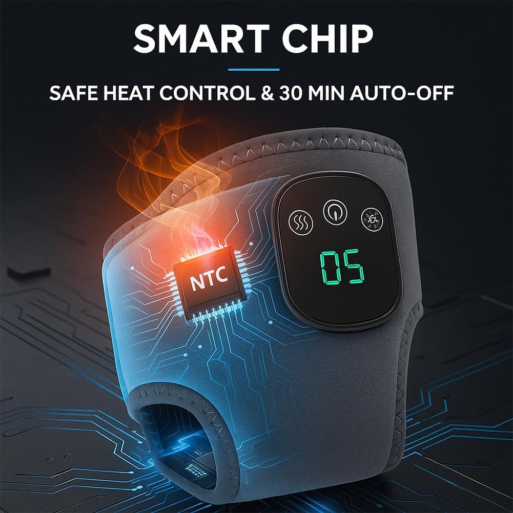Close-up of the ZAIREG XBL-8688 foot massager's control panel with 'SMART CHIP' text, indicating safe heat control and 30-minute auto-off.