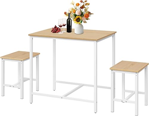 Miniatura 9 de HOOBRO juego de mesa de comedor industrial de 3 piezas, mesa de cocina, comedor para ahorrar espacio para la cocina, comedor, espacio pequeño,