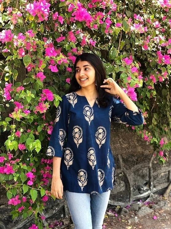Image of Women's Short Kurti in Multicolor Rayon Cotton Blend | Ladies Ethnic Tunic | Office