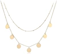 Vista 1 de Aisansty - Gargantilla elegante de varias capas, hecha a mano, con forma de tubo, dije de moneda, colgante de perla y estrella, cadena ajustable