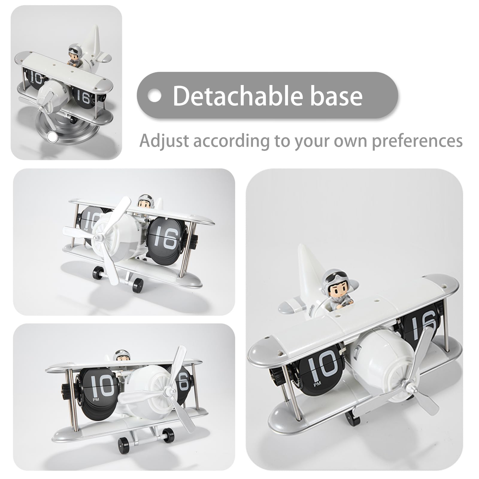 auvstar Reloj de avión de 12 horas, reloj de escritorio digital retro silencioso con mecanismo de giro automático, calendario retro con pilas para decoración del hogar, oficina, dormitorio (blanco)