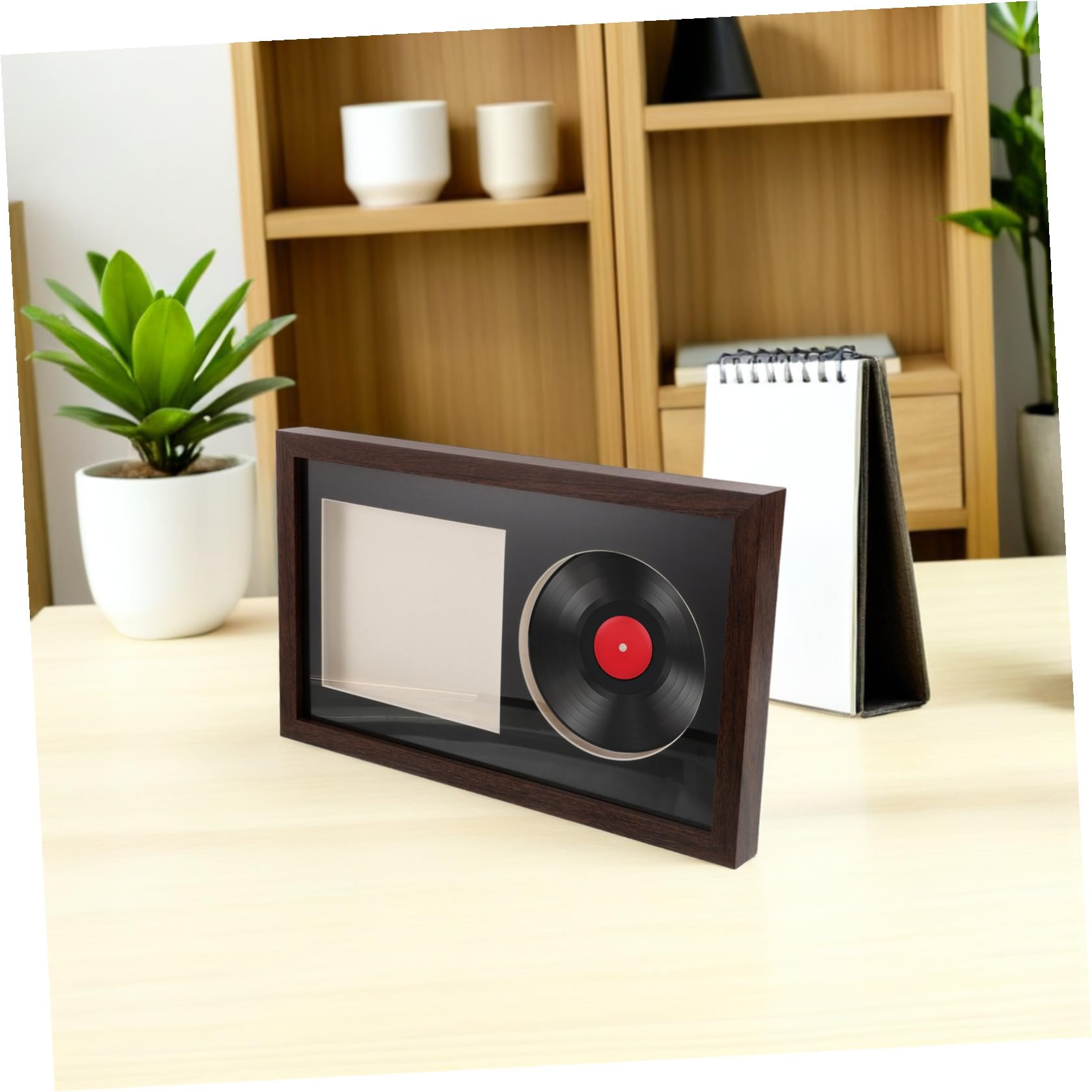 VILLCASE Cornice Espositore per Dischi in Vinile e CD Design 3d Cavo in Legno e Plastica, Supporto per Scaffale o Soggiorno, Protezione e Esposizione Completa per Album Musicali