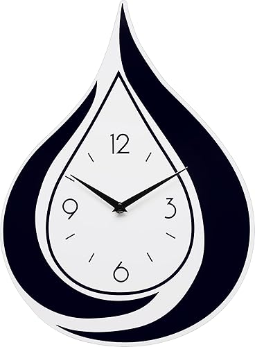 Reloj de pared moderno con gota de agua, diseño de lágrima en blanco y negro