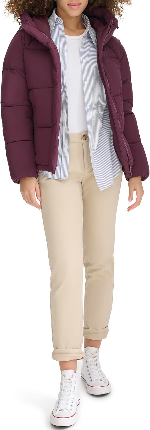 DOCKERS Women's Water Resistant Quilted Bubble Puffer Jacket With Hood