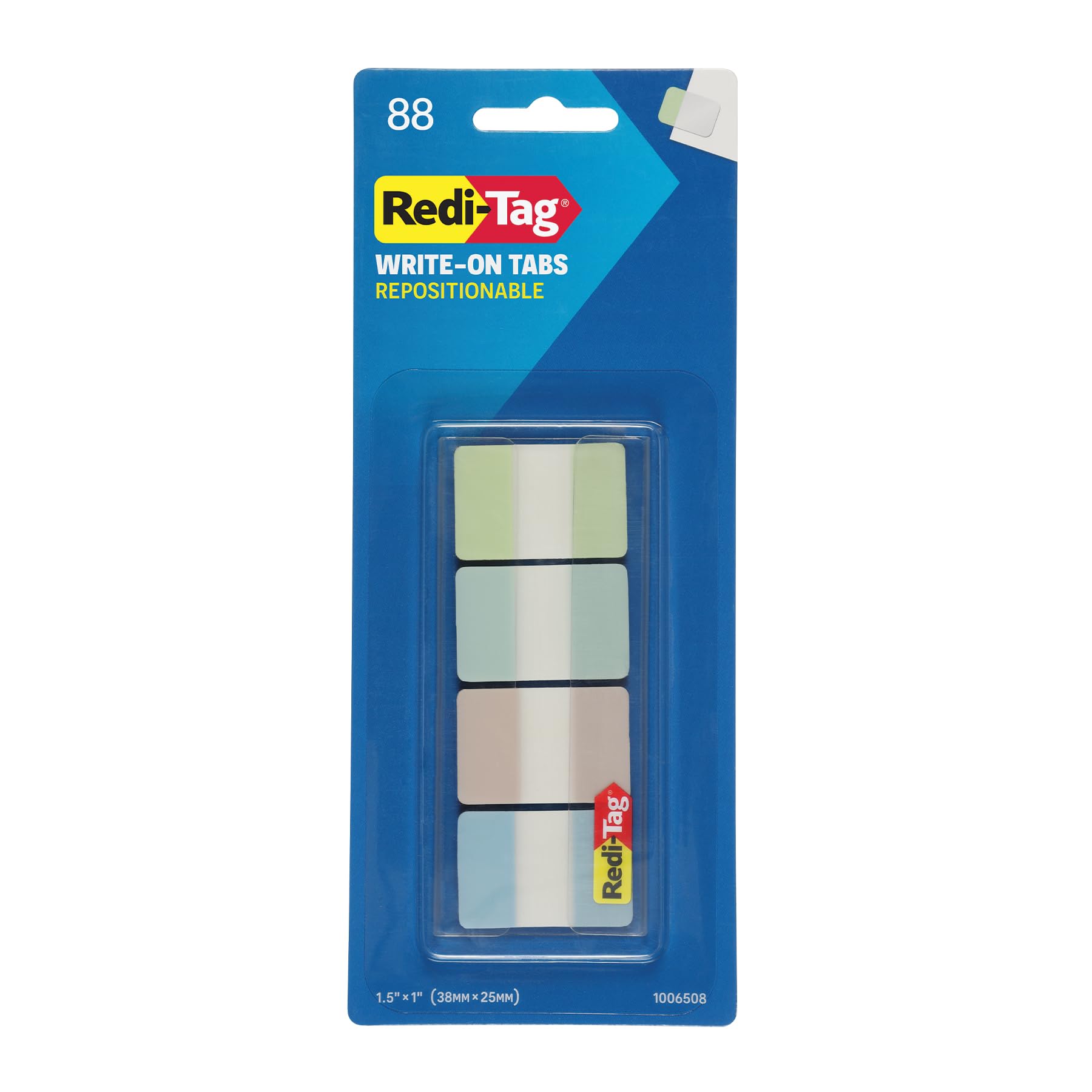 Photo 1 of Redi-Tag Write-On Tabs, Repositionable Tabs for Binders and Planners, Removable Pop Up Tags, 4 Calming Colors, 1" x 1.5", 88 Per Pack (1006508)