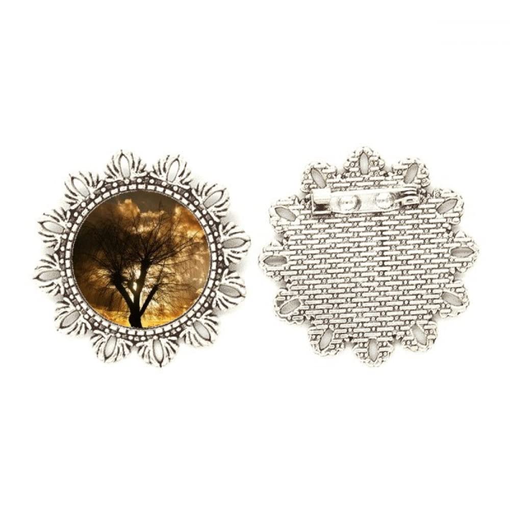 Broche de plata con flores verdes de ciencias forestales accesorio botánico mediano 4
