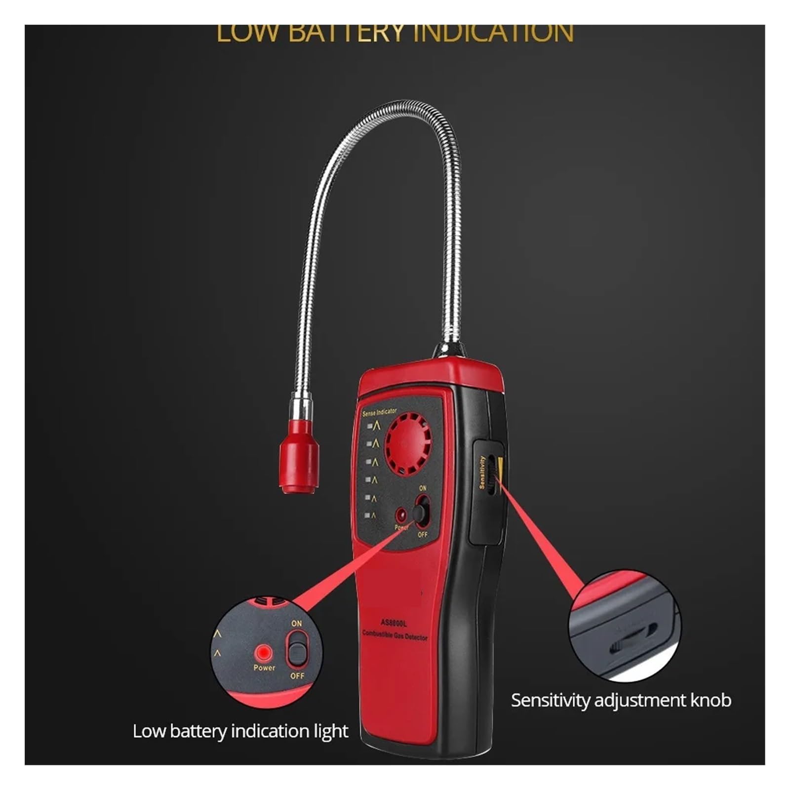 Détecteur de gaz, Analyseur de gaz Port détecteur Combustible Gaz Naturel Inflammable Localisation Fuite Déterminer Le Compteur Testeur Son Lumière Alarme AS8800L