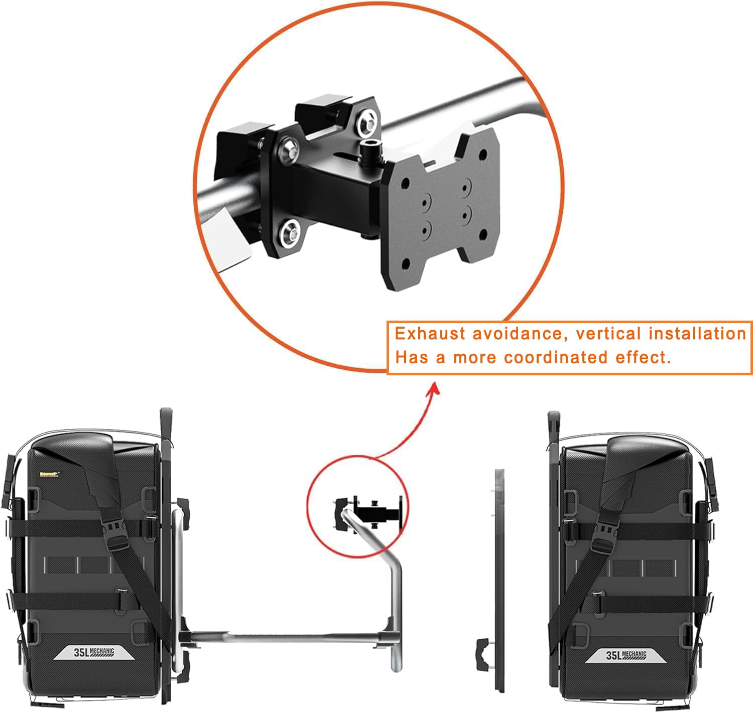 Rhinowalk MP24003 Aluminium-Verlängerungshalter für Motorrad-Seitentaschen MJX2004 / MJX2009, Verstellbarer Extender zur Montage an nach innen gebogenen Rahmen, geeignet für Hochposition-Auspuff