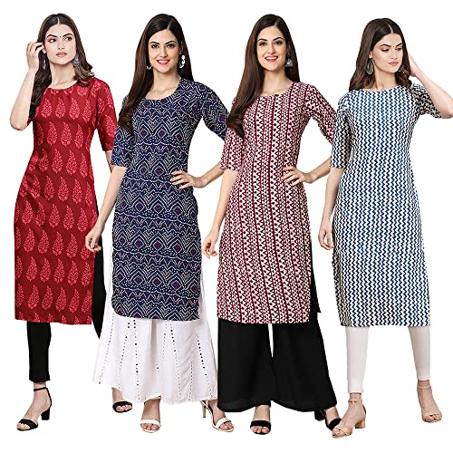 Image of Pinkmint Women's Crepe Digital Print Straight Kurta [Pack of 4] (CCV-334-338-339-335)