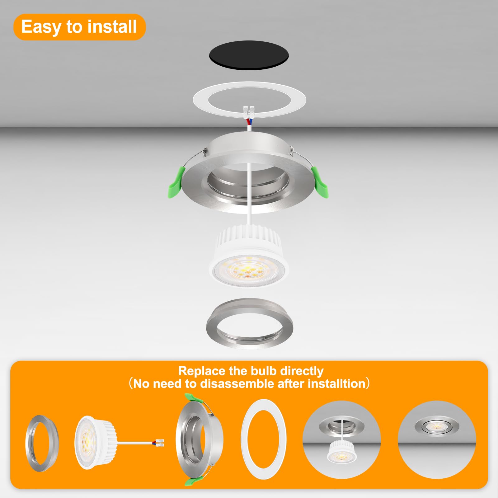 YindaLux LED reflektor do zabudowy 230 V IP65 ściemnialny 2700K / 4000 K / 6000 K 5 W reflektor LED 68 mm wielkość otworu reflektor sufitowy okrągłe oświetlenie wpuszczane Ultra płaskie oświetlenie do