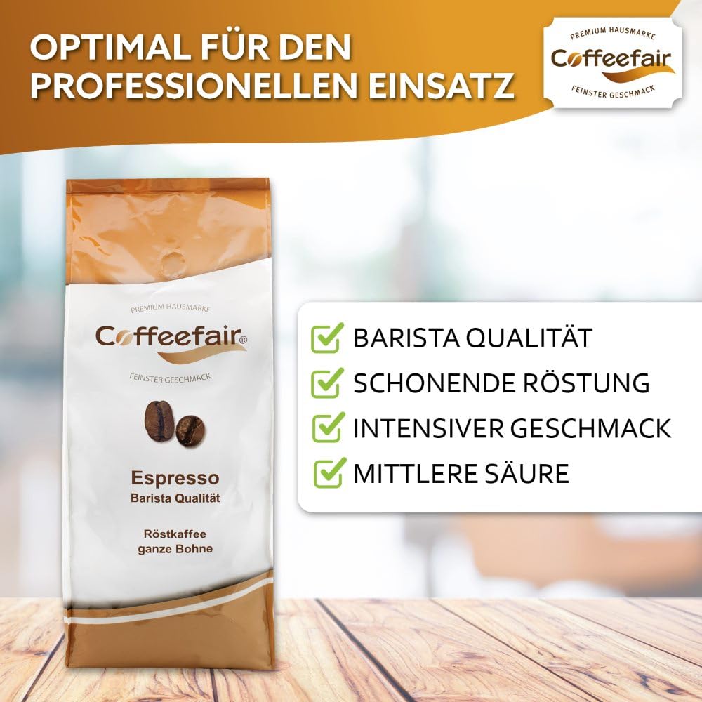 Coffeefair Espresso Kaffeebohnen Barista Qualität 8 x 1kg für Kaffeevollautomaten, schonende Trommelröstung, intensives Aroma