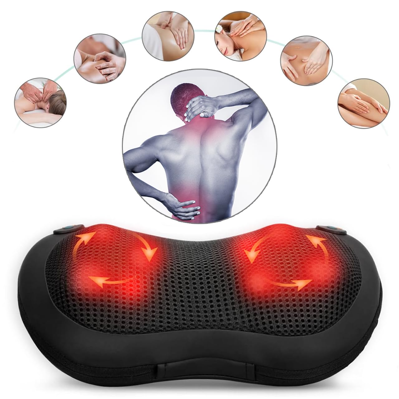 MalTec Shiatsu Massagekissen Rücken, Nacken, Körper wärmende Rückenmassagegerät Massageköpfen für Büro, Auto oder Zuhause