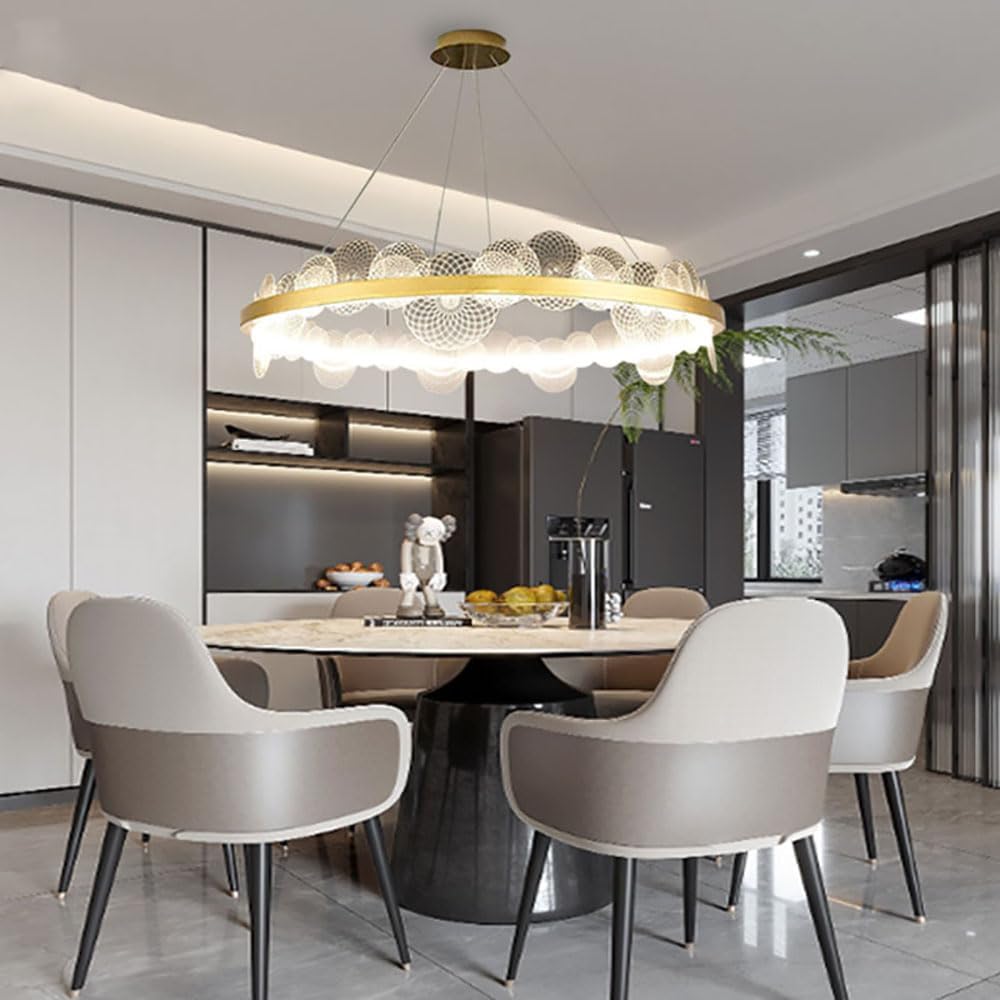LED Crystal Chandelier Modern Pendant Light, 40inch Recessed Ceiling Lights Flush Mount, 100W Gold 3000K/4200K/6000K Adjustable Hanging Light Fixture for Living Room Bedroom with Glass