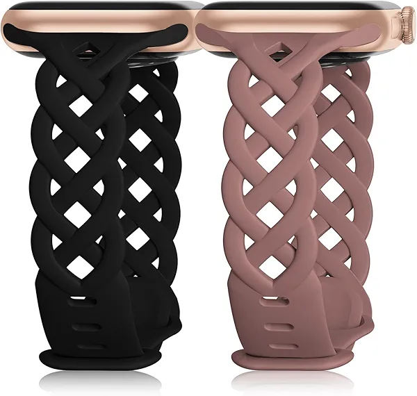 Braided Silicone Bands Compatible with Apple Watch 38mm 40mm 41mm 42mm 44mm 45mm 46mm 49mm for Women, Slim Thin Narrow Hollow-out Strap Cute for iWatch Ultra 2 Series 10/SE/9/8/7/6/5/4/3/2/1 Women