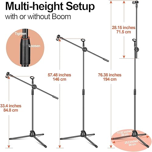 Miniatura 3 de Soporte de micrófono de trípode portátil resistente ajustable con 2 clips y filtro pop para cantar, actuar y actividades al aire libre
