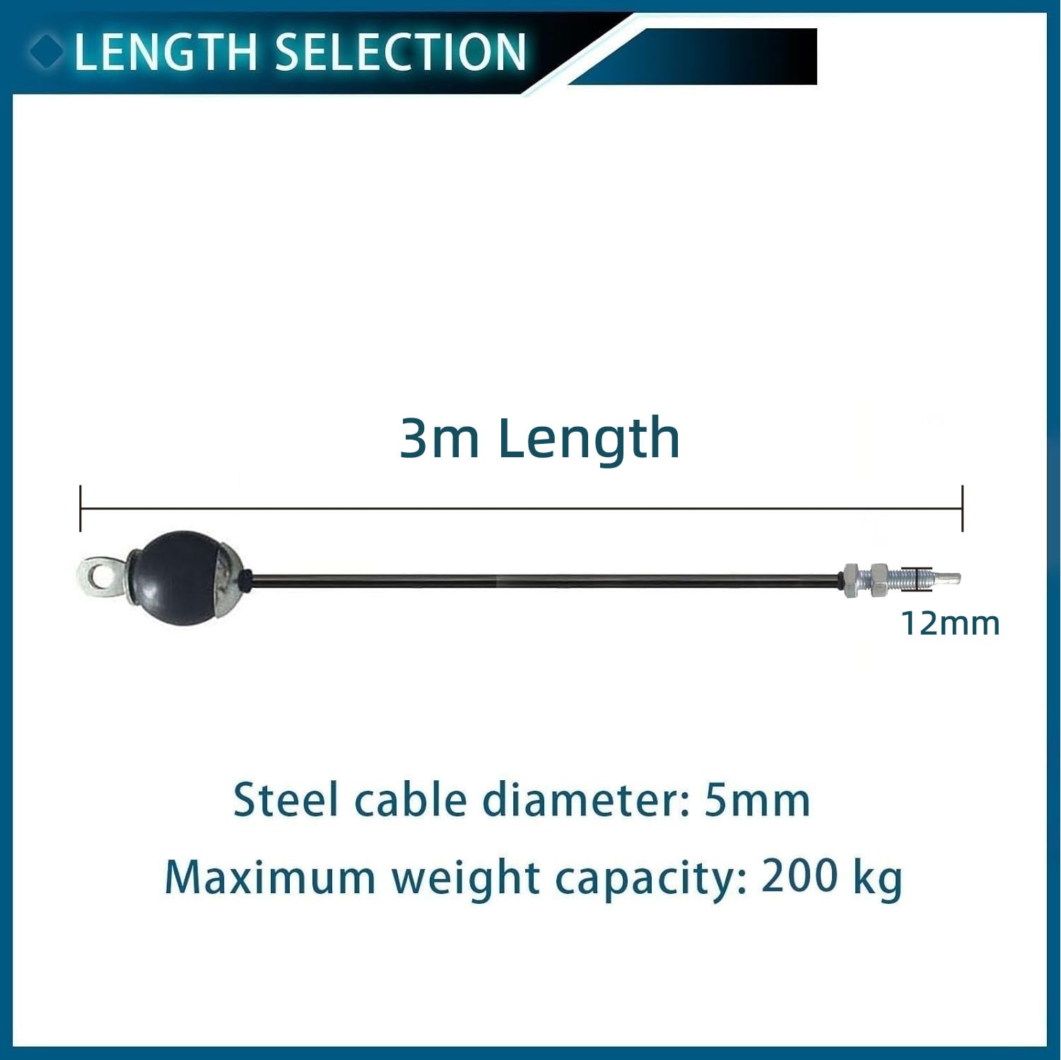 Generico 1m/2m/2,5m/3m/3,5m/4m/5m/6m Corda di Filo Palestra in Acciaio Pesante Magazzino for Cavi casa Spessa Accessori puleggia di Fitness da 5 mm