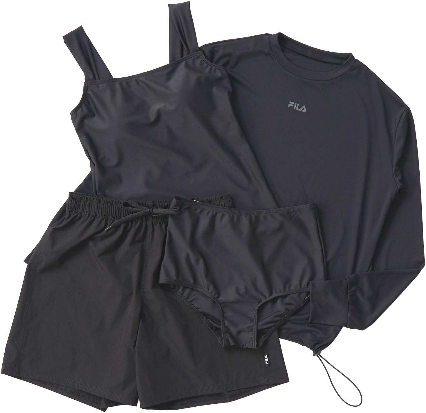 [フィラ] カバーアップ水着4点セット 水陸両用 UV遮蔽率90% 以上 長袖Tシャツ+タンクトップ水着+ショーツ+ショートパンツ 315187N レディース  Amazonで販売中