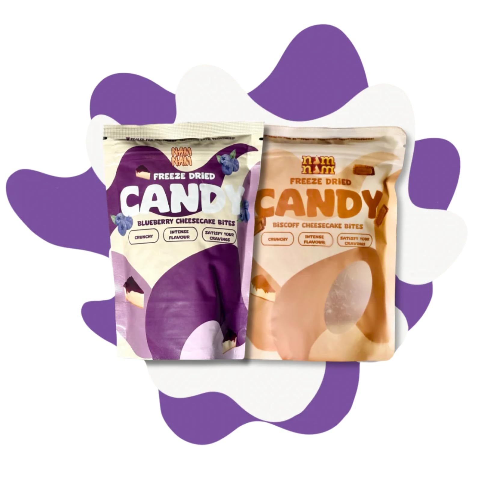 Nam Nam Cheesecake Bliss Duo | Freeze-Dried Blueberry Cheesecake Bites & Cheesecake Bites | 100% Vegetarian, No Preservatives | Crunchy Indulgence for Snacking, Sharing & Gifting-image-11