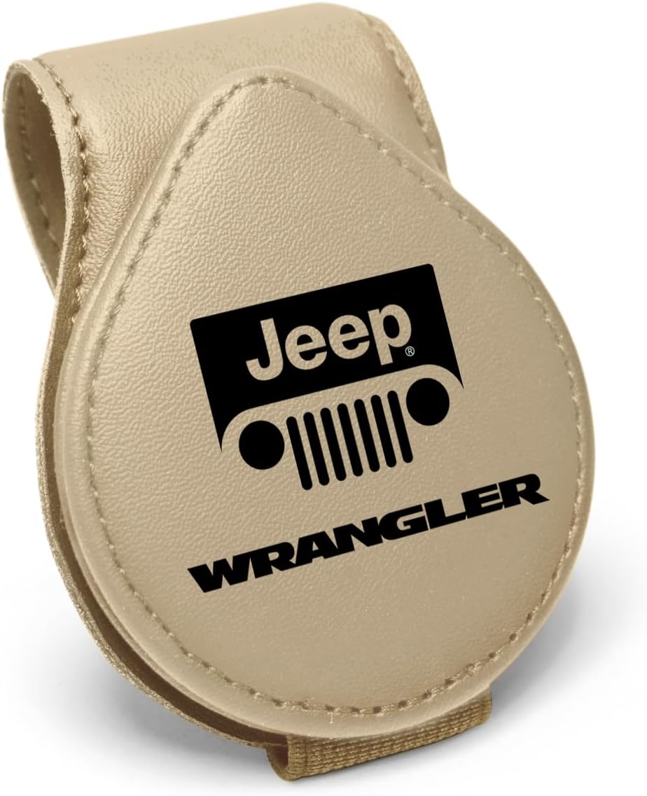 iPick Image for Jeep Wrangler Logo Black Leather Magnetic Sunglass Holder Car Sun Visor Mount Clip - Official Licensed