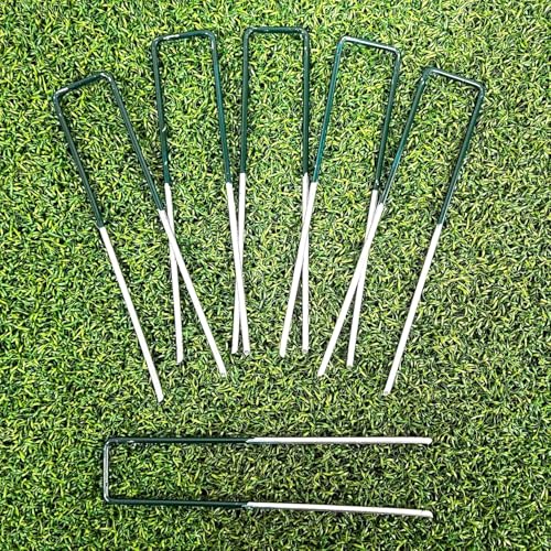 LOLYSIC 100 Pack U Shaped Artificial Grass Pegs, 6 150mm Metal Garden Weed Fabric Pins, Galvanised Steel Garden Netting Securing Pegs Staples for Weed Membrane Turf Grass Lawn Fence Ground Sheet
