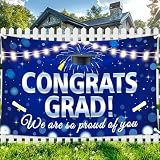 Large Graduation Banner Decorations Blue Silver Congrats Grad We are So Proud of You Backdrop Class of 2026 Photo Background for College High School Grads Graduation Party Supplies Decor Indoor Outdoor