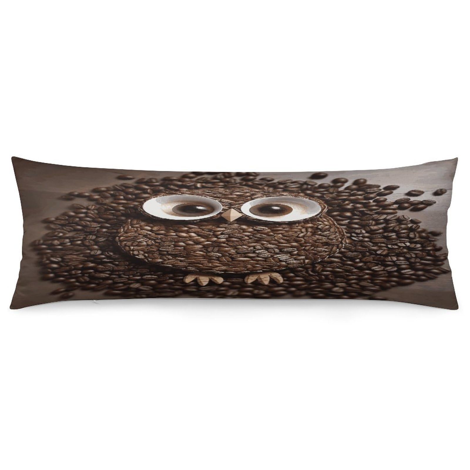 Coffee Bean Owl Body Pillow Cover Soft Full Long Pillow Cover Decorative Large Pillow Case Cozy Body Pillow Pillowcase Pillow Shams for Bed Sofa Couch Room Decor 18.9 X 53 Inch