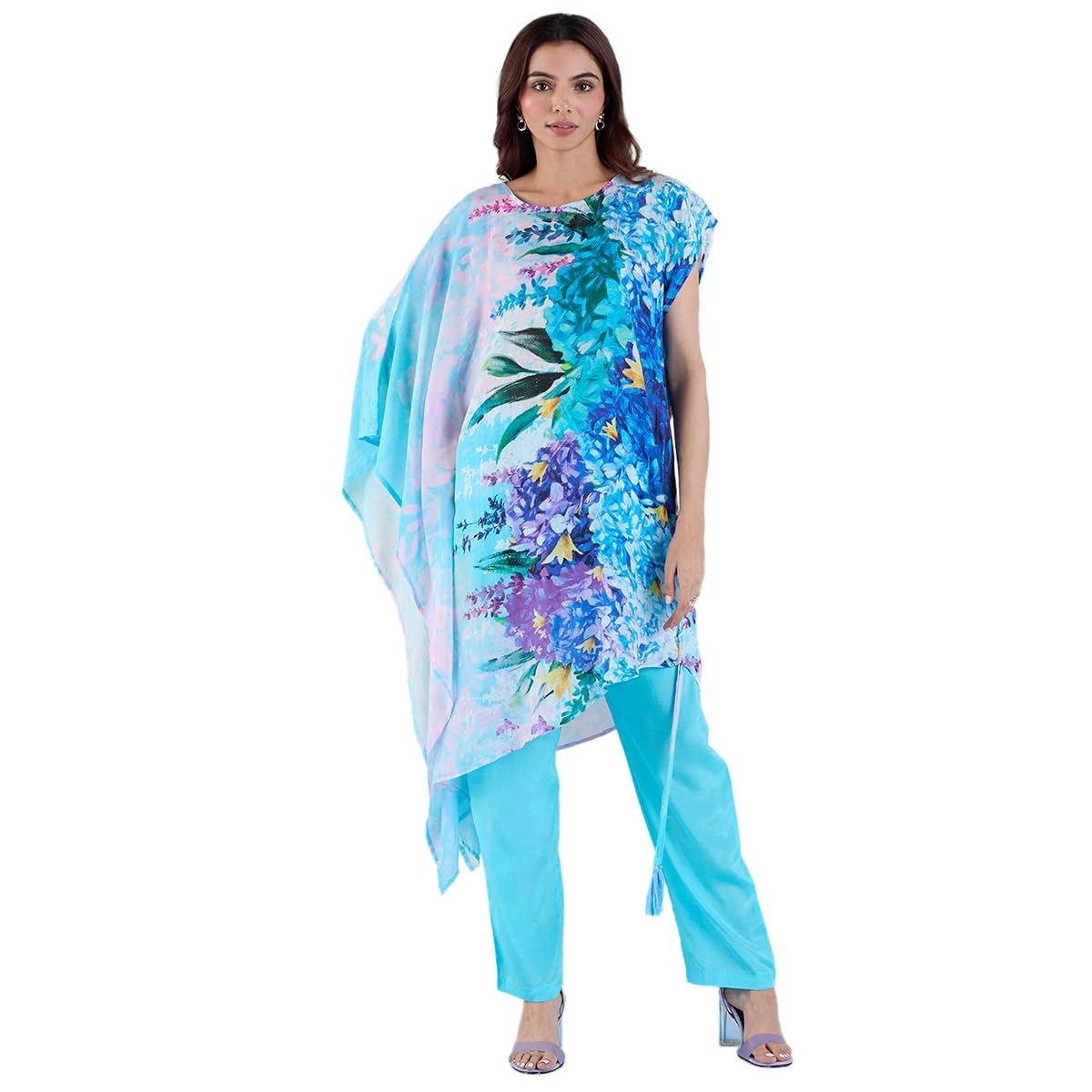 Navyasa Blue Liva Georgette Jacquard Floral Print co-ord Set-image-38