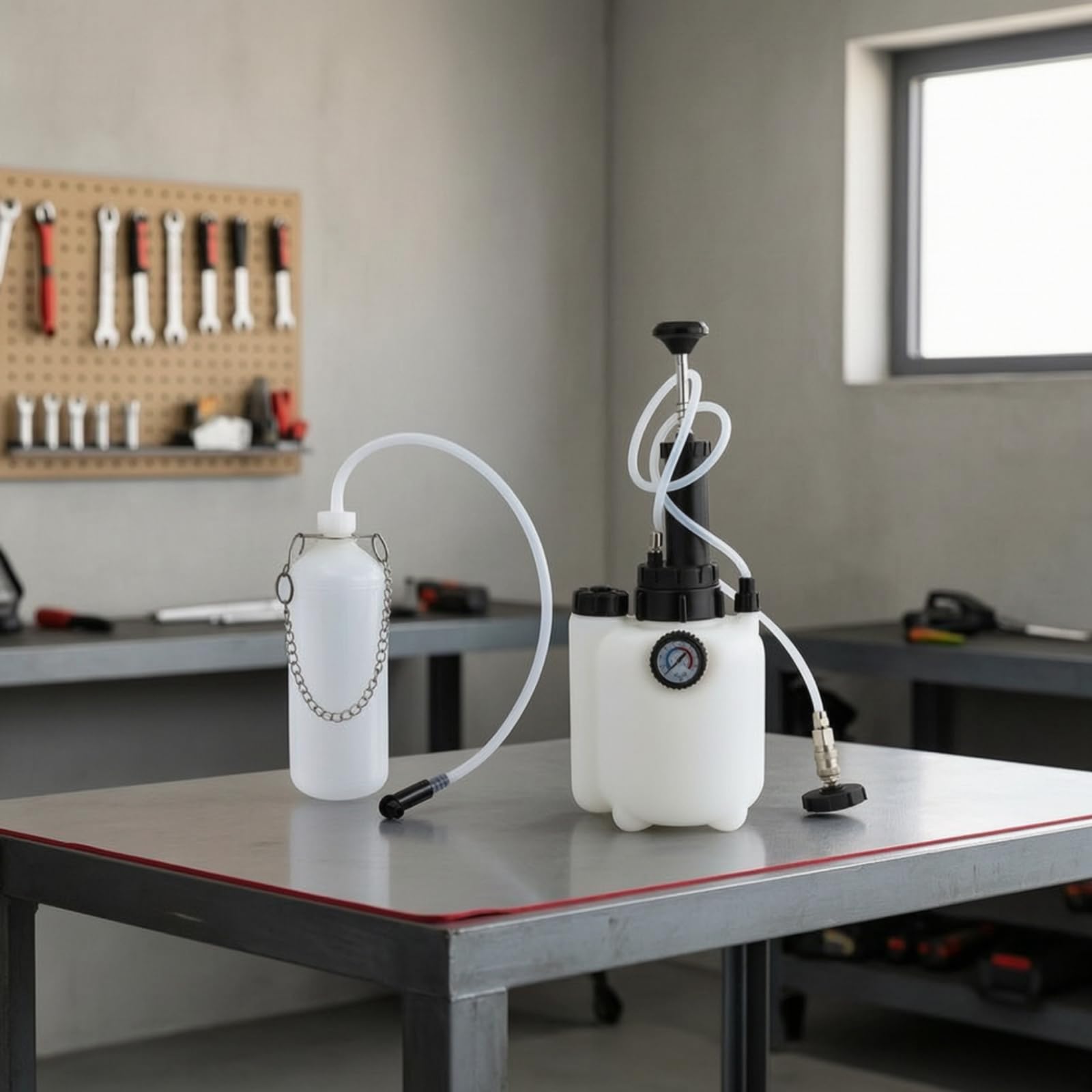 Kit Purga Frenos con Manómetro Bomba Purga Frenos Multifuncional Herramienta para Garaje, Herramienta De Cambio De Aceite De Freno De 3L