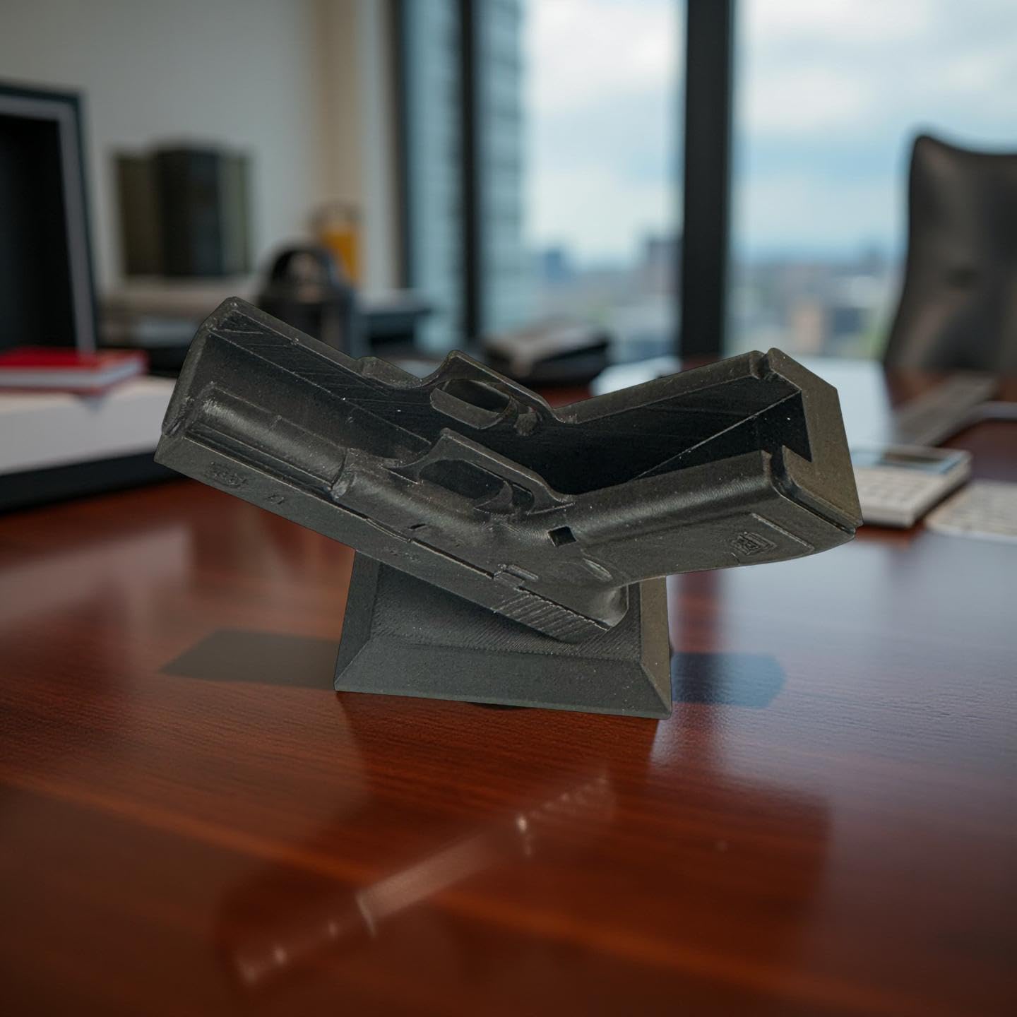Pistol Business Card Holder – Desk Organizer Display Stand, Unique Office Decor Gift, Made in USA, Black image 4