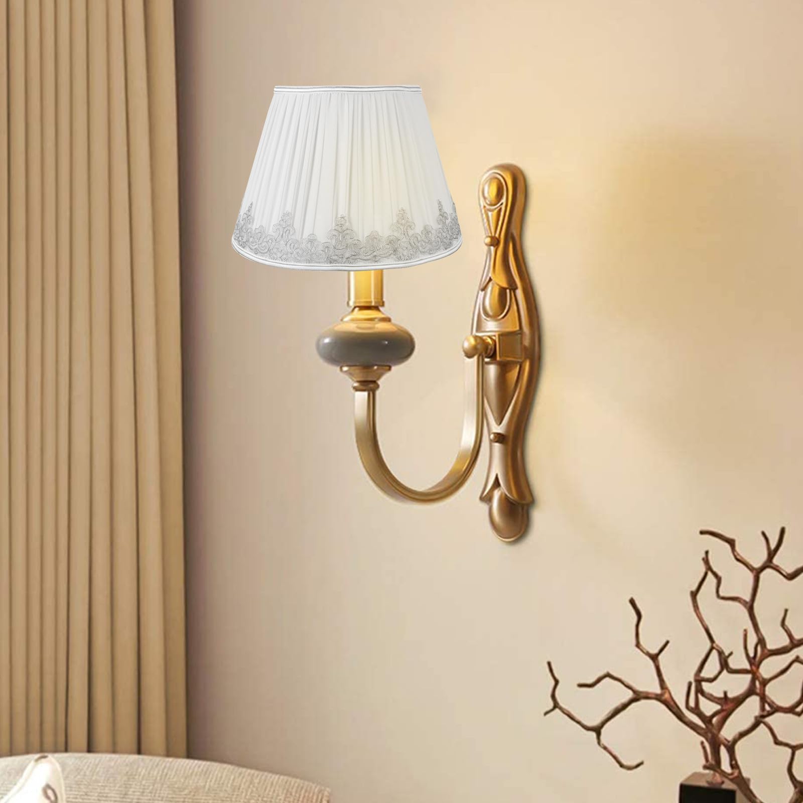 Abat-jour en Tissu Blanc E27 Décoratif pour Lampe et Bougies